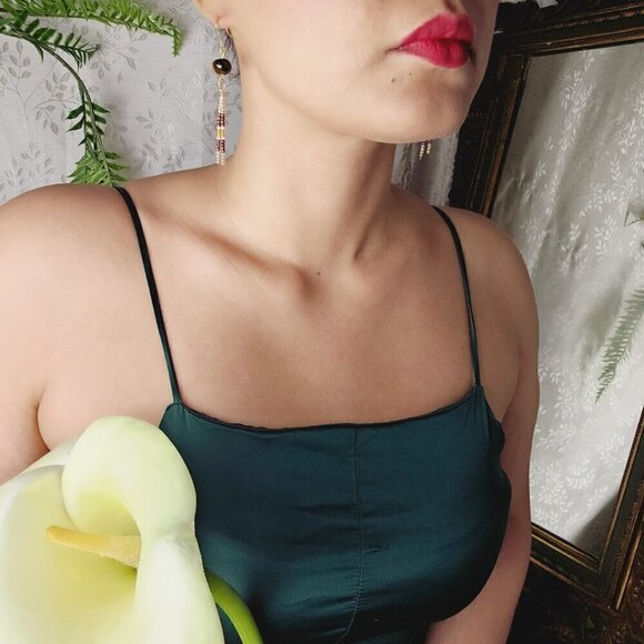 2/$27 | Genuine Tigers Eye Beaded Indigenous Native Fringe Earrings | Handmade - Picture 5 of 6